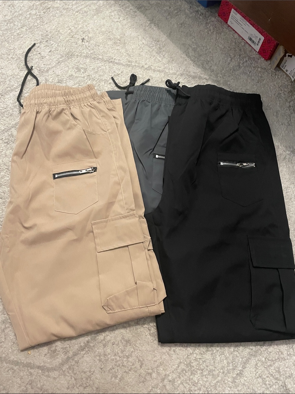 Men's Cargo Jogger Pants — Black, Gray, and Beige